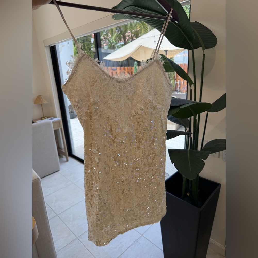Endless Rose Cream Lace & Sequin Mini Slip Dress